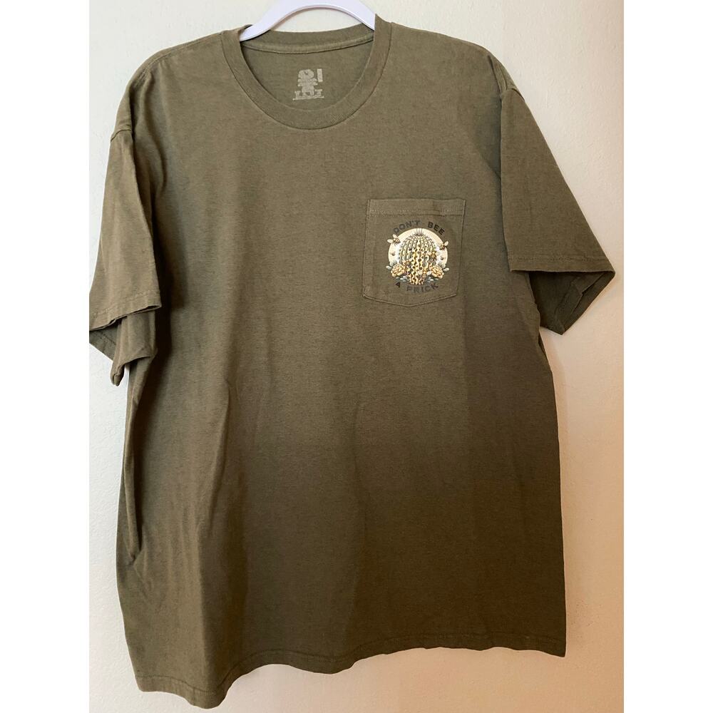 Don’t Bee a Prick Cactus Heather Olive Pocket Tee T-Shirt Size XL sku 194